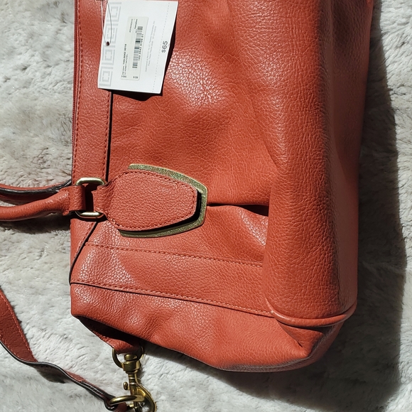 Liz Claiborne LC Honey Satchel Bag Brownish Carnation Red Faux Leather Purse NWT - Picture 4 of 7